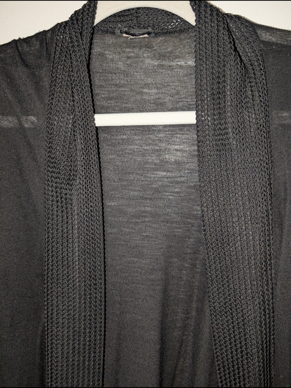 Source Unknown Black Open-Front Women’s Cardigan with Textured Trim - Picture 3 of 4